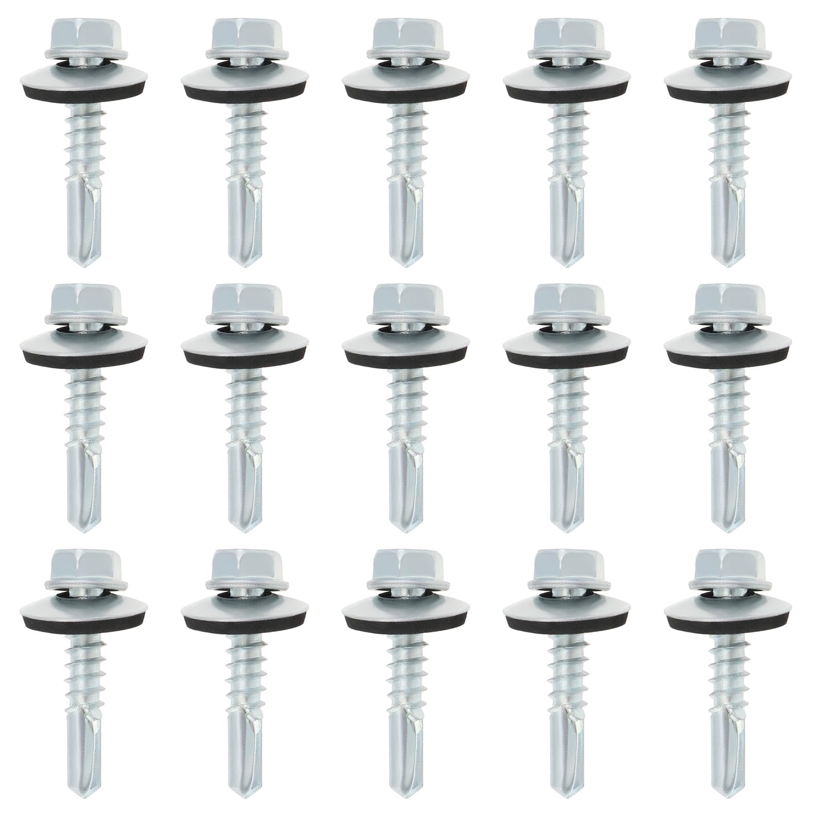 ECSiNG 100pcs M5.5x25mm Hexagonal Self Drilling Roof Screws with Rubber Sealing Gasket Galvanized Carbon Steel Roof Screws for Corrugated Roof Wall Panels