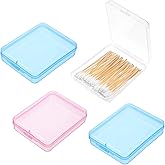 guduling 4pcs Cotton Swab Holder Travel, Portable Qtip Holder Travel, Travel Qtips Case for Cotton Swabs and Dental Floss 4.45 X 3.54 X 1.10 IN (Blue, Pink, Clear)