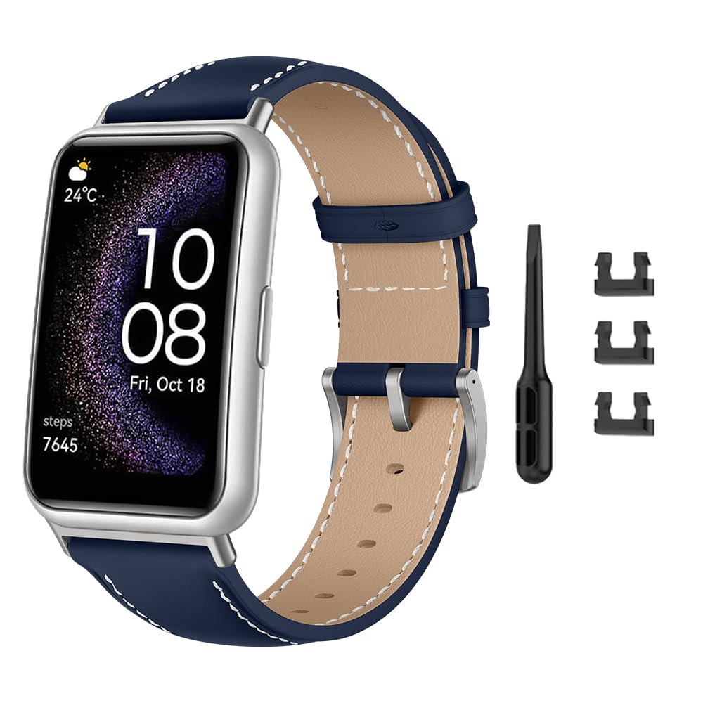 Niboow Strap for Huawei Watch Fit/Fit New/Fit Elegant/Fit SE, Leather Adjustable Watch Band with Stainless Steel Buckle, Bracelet for Huawei Watch Fit/Fit New/Fit Elegant/Fit Special Edition - Blue