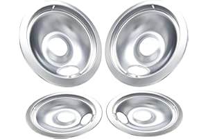 SANYCASA Electric Stove Drip Pans 316048413 & 316048414 Perfect Fit for Kenmore Frigidaire Electric Range, No-Bend Chrome Stove Burner Drip Pan, 4 Pack Includes 2 6" and 2 8" Drip Bowl Pans, Sliver
