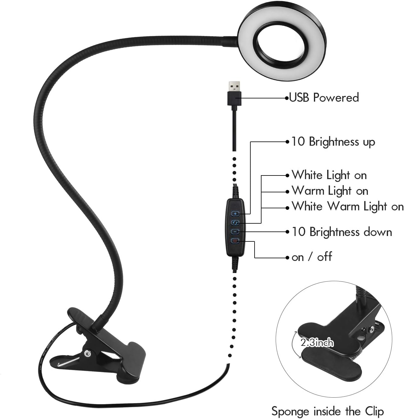 Clip on Light Reading Lights - iVict 24 LED USB Book Clamp Light with 3 Color Modes, 10 Brightness Dimmer and Auto Off Timer, Eye Protection Kids Desk Lamp, 360 ° Flexible Gooseneck Bed Night Light: Home Improvement