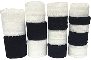 LUMKET LaceRealm 46 Yards Black White Lace Trim 14 Rolls(3.3 Yards/Each) Assorted Floral Pattern Trim Lace Ribbon for Sewing, Floral Designing and Crafts (14 Styles)