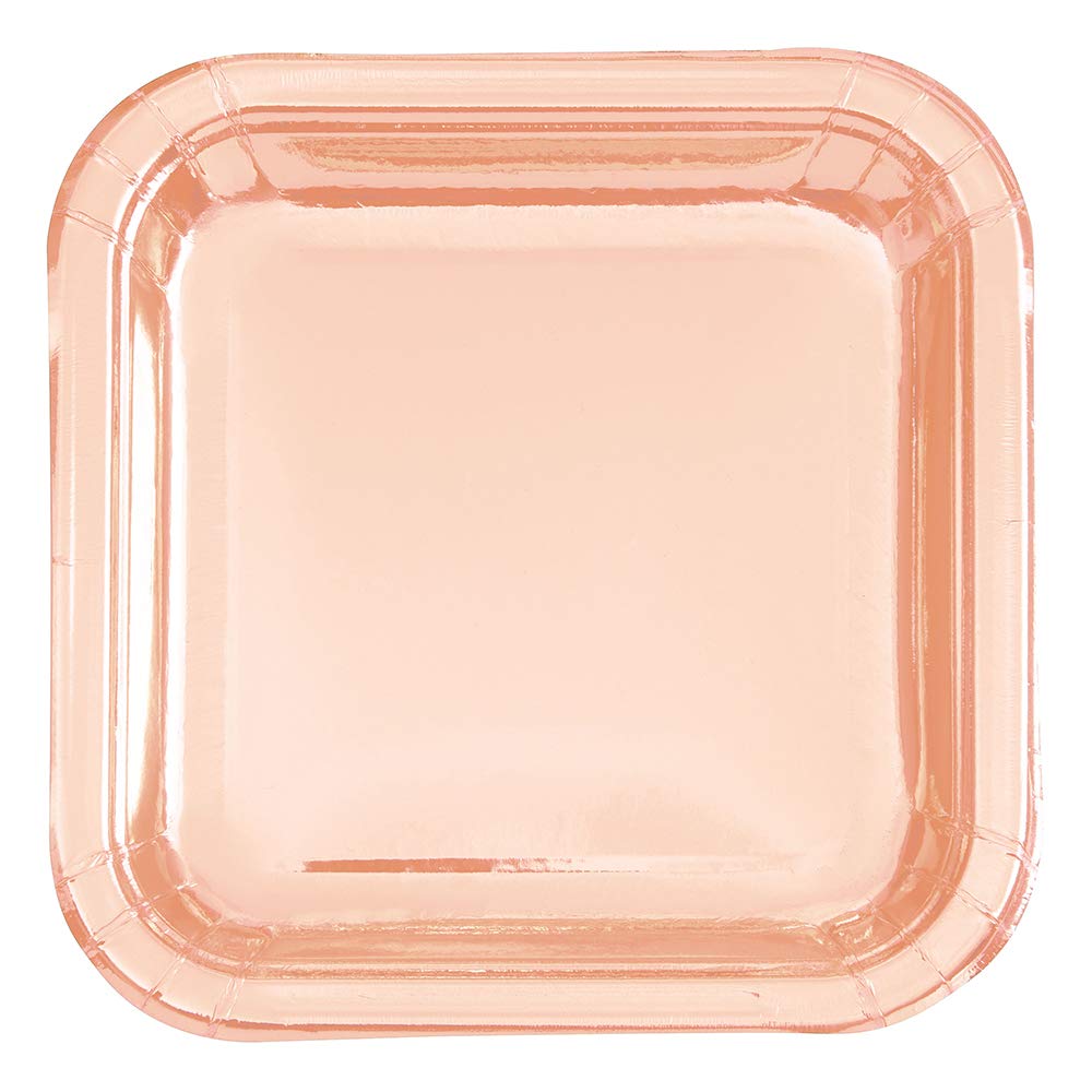 Unique UK Foil Square Dinner Plates - 9" | Foil Board | Rose Gold | 8 Pcs.