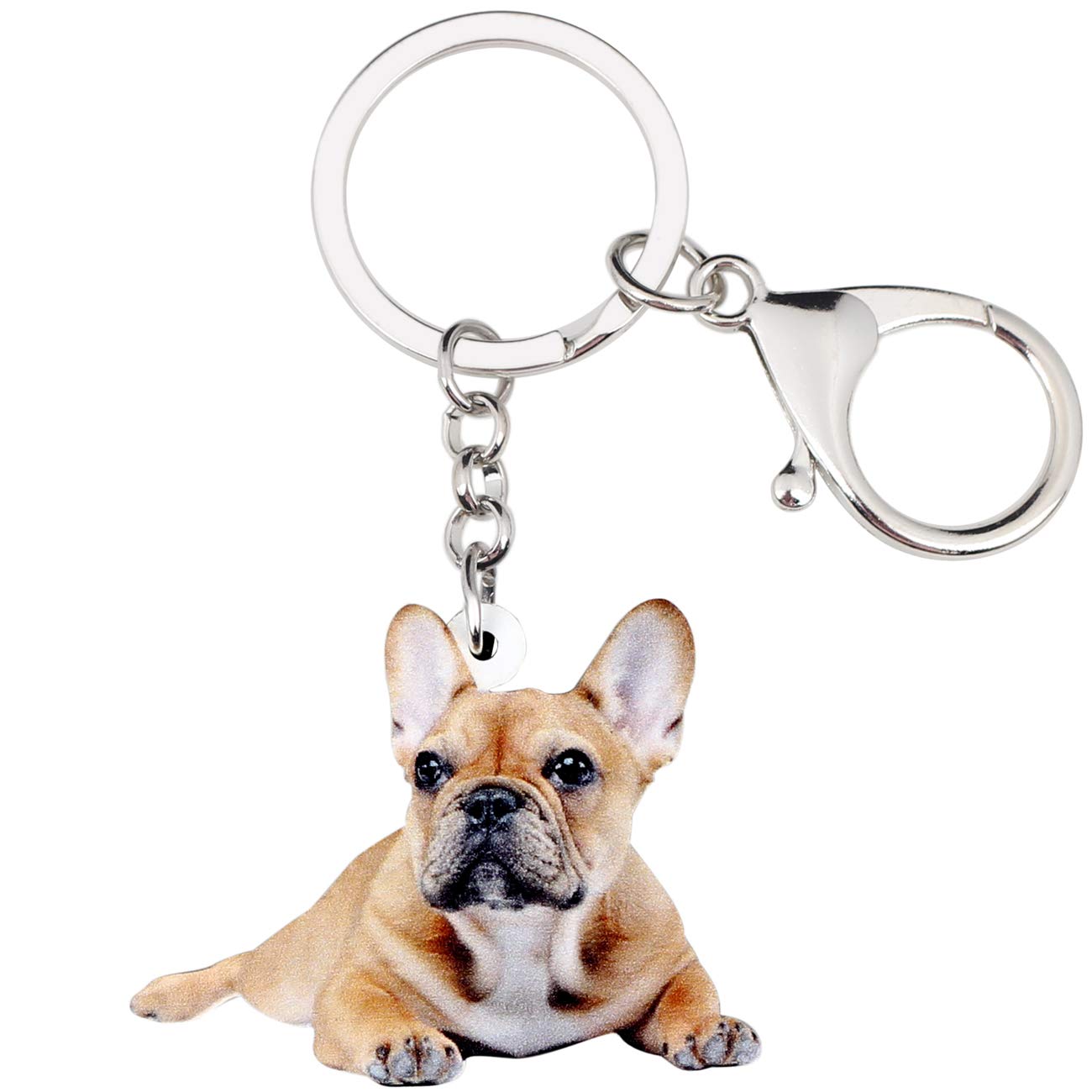 WEVENI Acrylic French Bulldog Keychain Pet Keyring Jewelry For Women Girl Bag Car Wallet Charms (Brown)