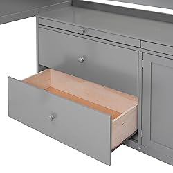 Merax Loft Bed Twin Size with Desk, Super Storage