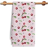 TAZSWDMM Pink Floral Cherry Kitchen Towels, Cherry Gifts for Women Dish Tea Towels, Cottagecore Cute Cherries Fruit Decorative Hand Towels for Kitchen Bathroom, 16x24 Inch