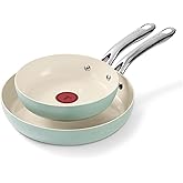 T-Fal Inspire Ceramic Nonstick Frying Pan 2-Pc Set, 8" &amp; 10", Oven Broiler Safe up to 50&deg;F Cookware, Ceramic Frying Pan Skillet, Pots &amp; Pans, Mint Green