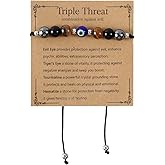 Mikovivi Triple Threat Protection Evil Eye Bracelet for Women, Adjustable Natural Stone Good Luck Evil Eye Beaded Bracelet for Women & Men Jewelry Gift