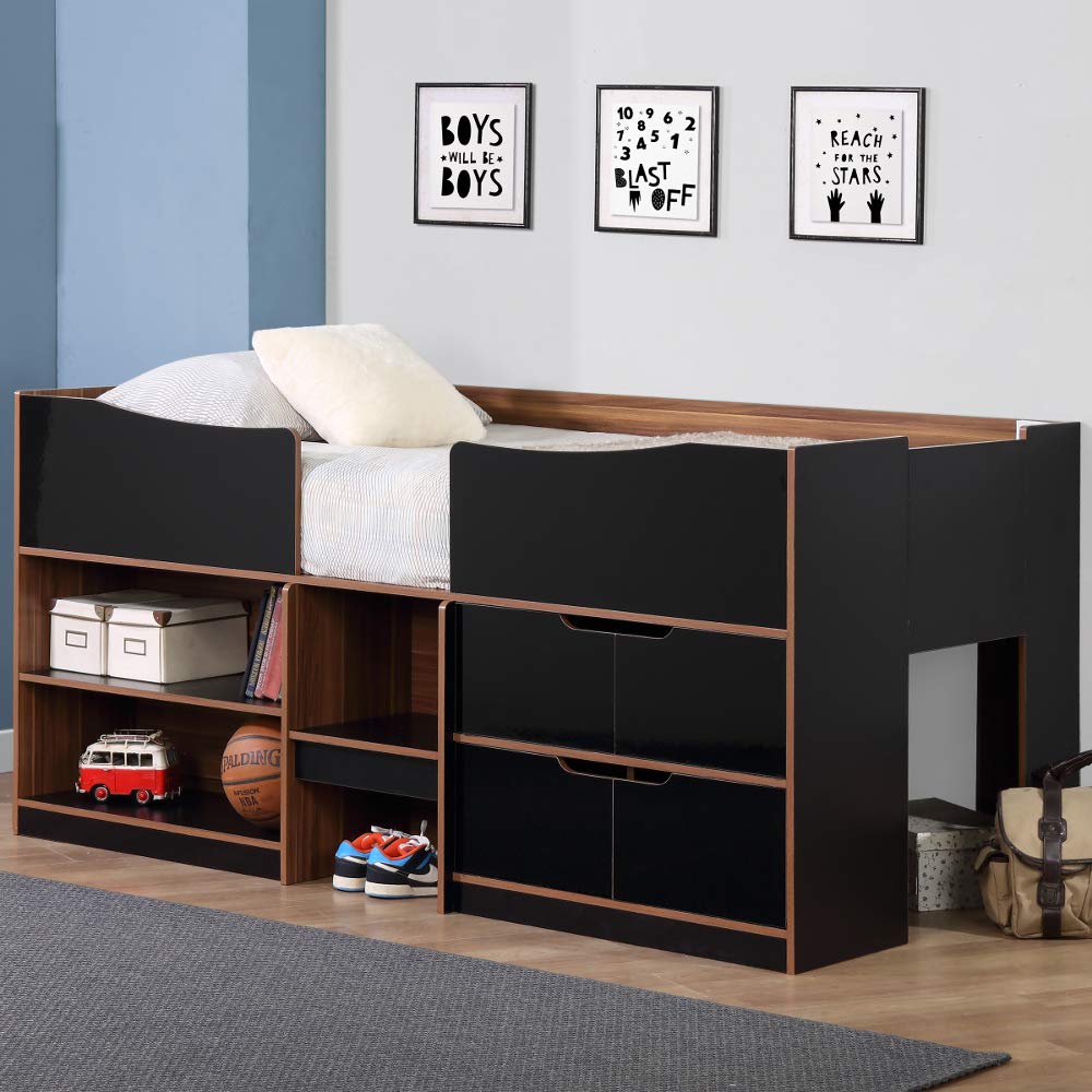 Happy Beds Paddington Wooden Cabin Bed Black And Walnut With Kids