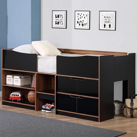 Happy Beds Paddington Wooden Cabin Bed Black And Walnut With Kids