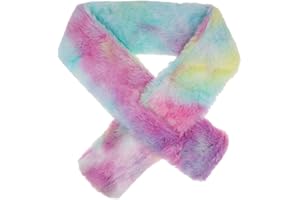 NEWFANCY Kids Winter Rainbow Scarf Gradient Cross Tie Collar Fluffy Fur Plush Shawl Wrap Neck Warmer for Toddler Girls Boys