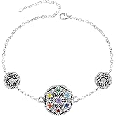 Fenthring Chakra Anklet Lotus Mandala 7 Chakra Ankle Bracelets for Women Sterling Silver 925 Yoga Lotus Flower Anklets Summer Gifts