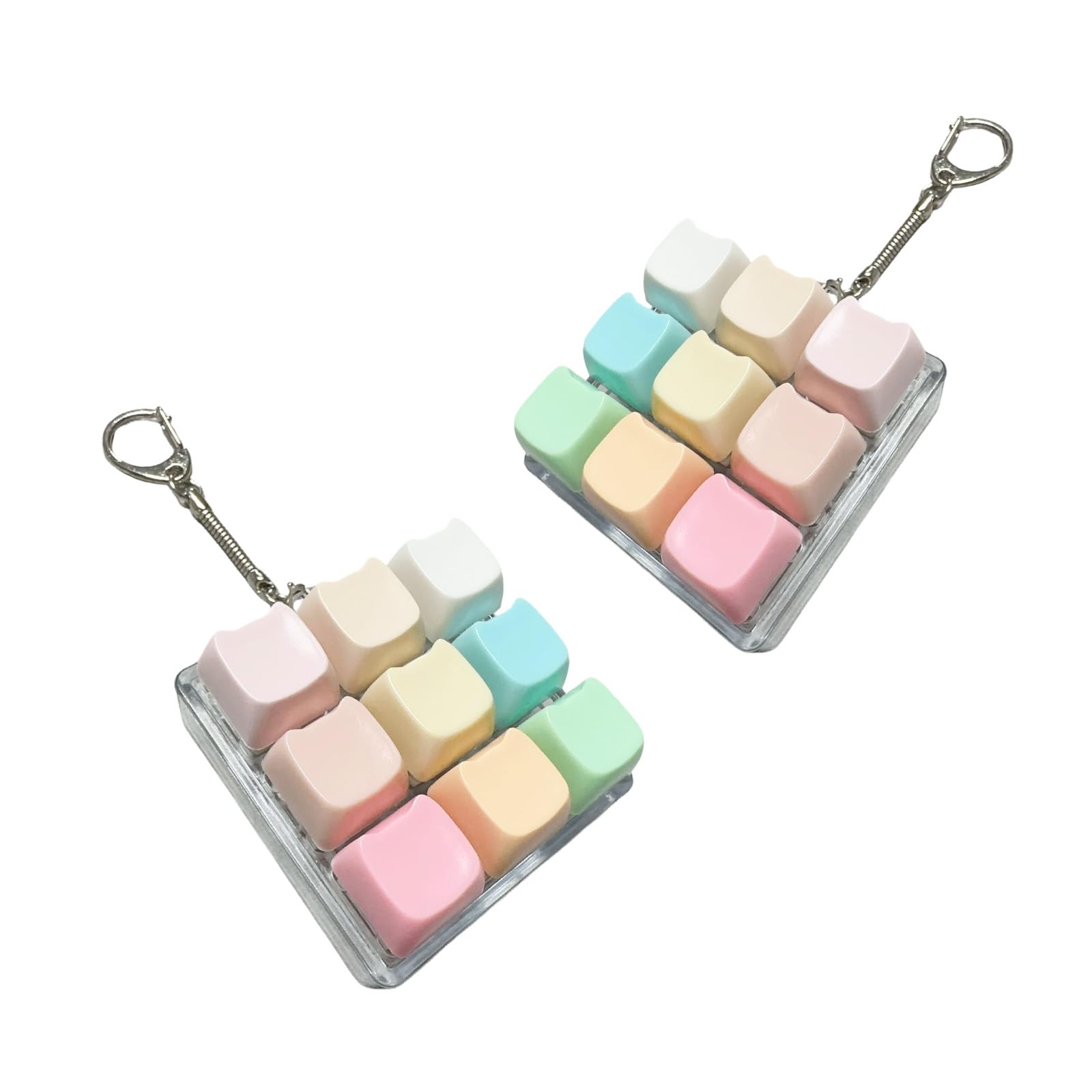2 Pcs Colorful Fidget Keyboard, 9-Key Fidget Keyring, Fun Keyboard Clicker, Plastic Stress Relief Tools, For Adults Teens Kids, Home Office School Travel Use, 2.36×2.36×1.1 Inches