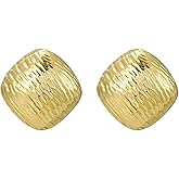 Chunky Gold Stud Earrings for Women, Unique Square Wavy Button Statement Earrings Round Disc Teardrop Water Drop Textured Earrings Trendy Jewelry