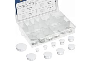 JTAREA 10Values Nylon Plastic Hole Plugs Assortment Kit 1/4" 5/16" 3/8" 1/2" 5/8" 3/4" 7/8" 1" 1-1/8" 1-3/16" White Hole Cover for Furniture Cabinet Insert End Caps