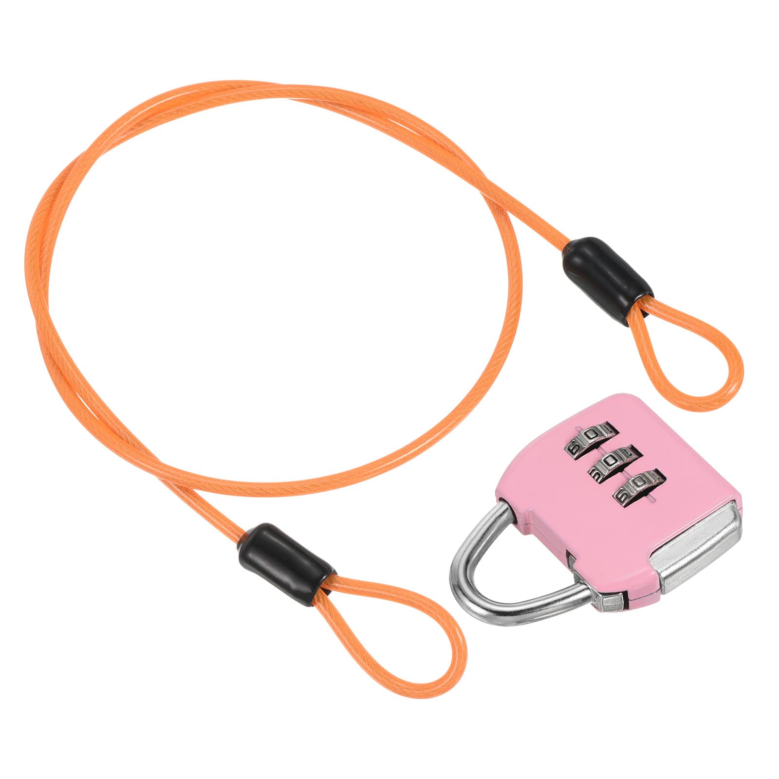 PATIKIL Security Steel Cable with 3 Digit Combination Lock, Travel Padlock 1.6Ft Orange Coated Safety Wire Rope Double Loop for Luggage Suitcase Pink — image 1