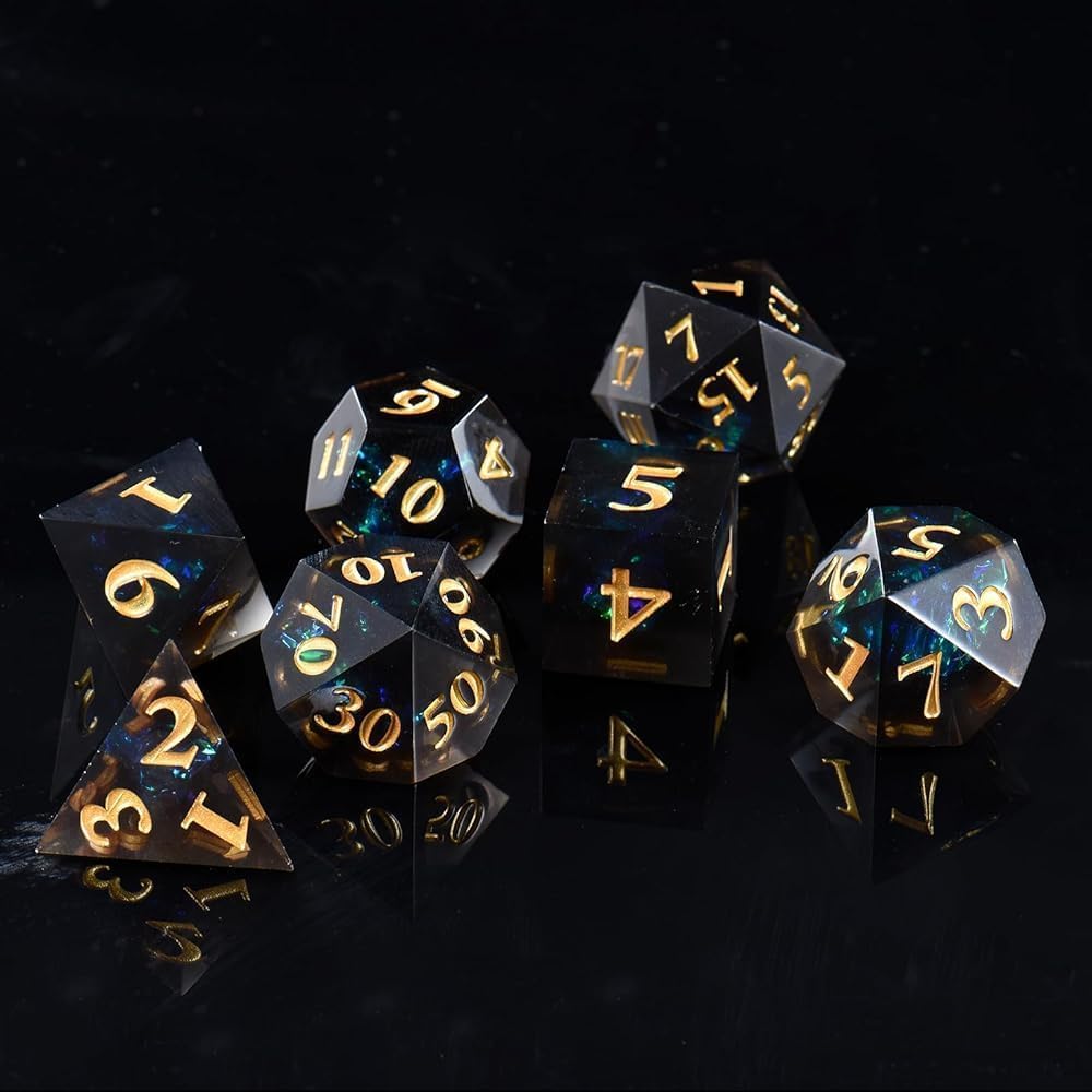 ORUZA 7 PCS Polyhedral DND Dice Resin Sharp Edge D&D Dice Set for Dungeons and Dragons RPG MTG Table Role Playing Games Die D20 D12 D10 D8 D6 D4 D% โ image 1