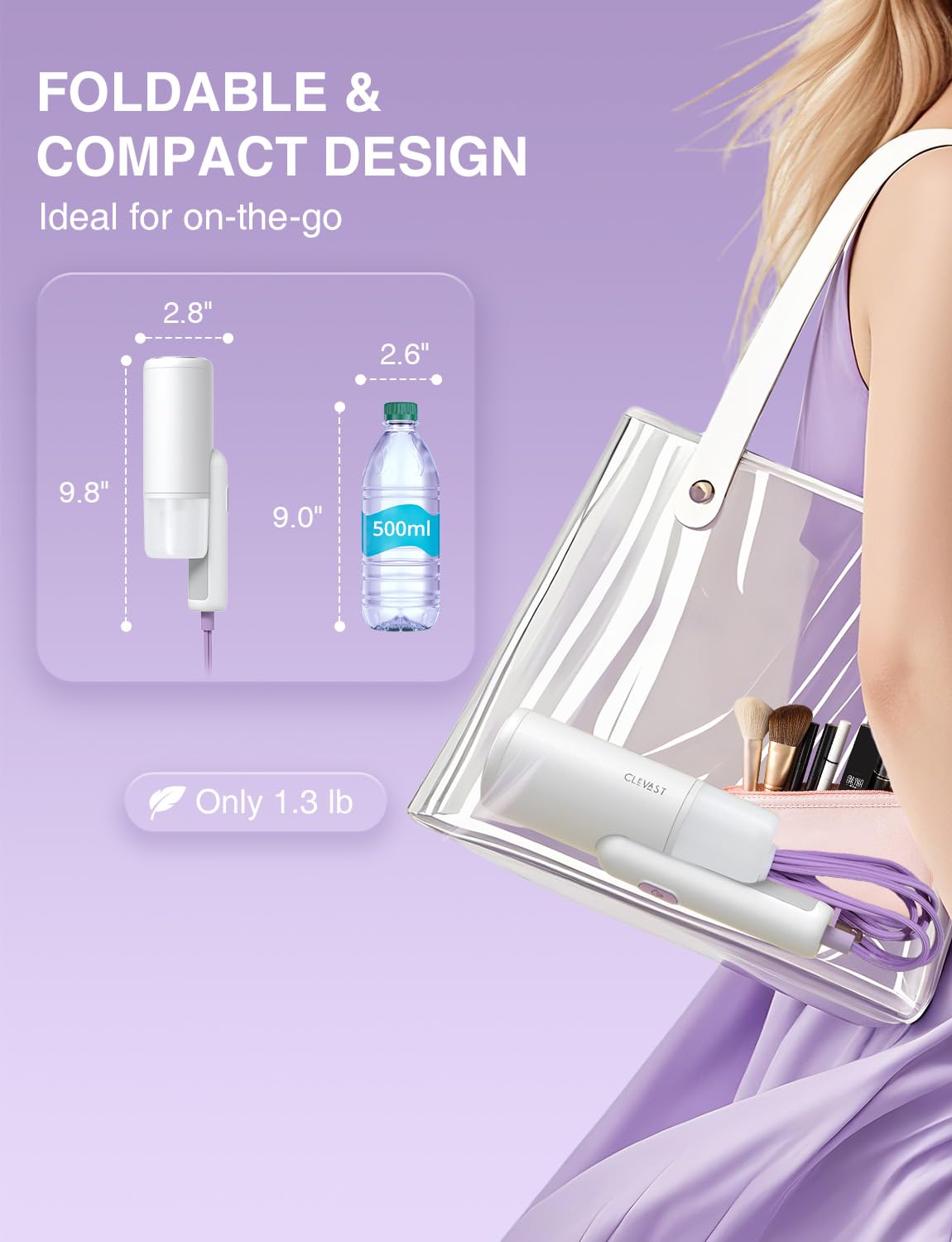 CLEVAST Travel Steamer for Clothes - Portable Handheld Garment Steamer for Clothing, Small Foldable Travel Size Fabric Wrinkle Remover, 30-Second Fast Heat Up, 1000W Powerful Steam Output, 120V Only