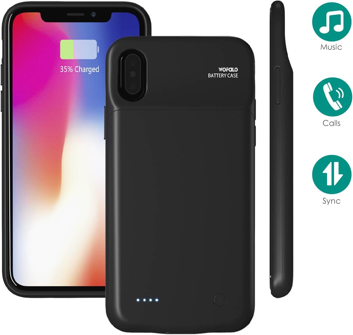 Wofalo iPhone X Battery Case, 3200Mah Portable Rechargeable Extended Backup Charging Juice Pack, External Power Bank, Protective Case Cover for X, iPhone 10 - Black