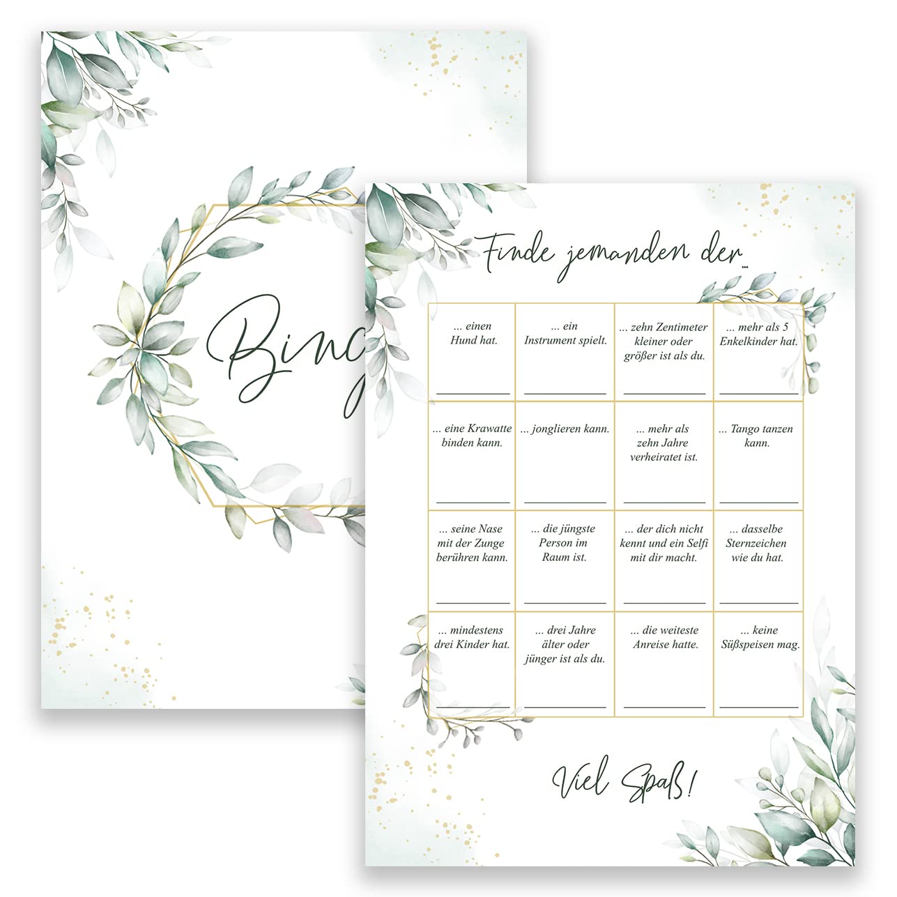 Klasse Green/White Bingo Cards (50) - DIN A6 Cards, 400 g/m² Quality Print, Stylish Elegant Design, Made in Germany, For Games, Weddings, Parties, Celebrations, Birthdays, Anniversaries