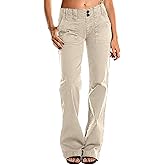 Flamingals Women's Wide Leg Cargo Pants Mid Waist Straight Leg Business Casual Work Dress Pants