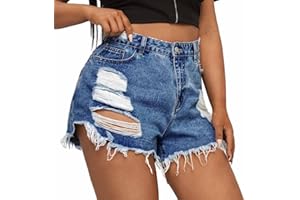 MapleHub Plus Size Denim Shorts Women High Waisted Ripped Folded Hem Jean Shorts