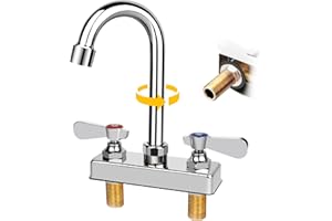 ZKDAUSDO Commercial Bar Sink Faucet 4 Inch Center Deck Mount, 3-1/2" Gooseneck Swivel Spout Hand Sink Faucet, 2 Hole Brass Constructed & Chrome Polished with Dual Lever Handles