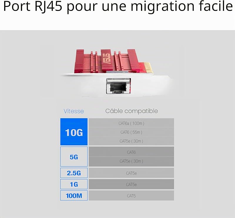 XG-C100C - Adaptateur réseau 10GBase-T PCIe rétrocompatible avec Les Normes 5/2,5/1G et 100 MB/s, Un Port RJ45 et QoS intégré Rouge/Argent