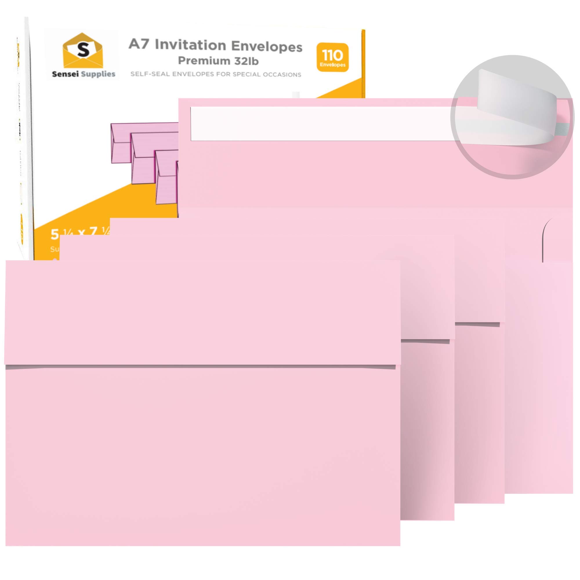 Photo 1 of 110 5x7 Pink Invitation Envelopes - for 5x7 Cards - A7 - (5 ¼ x 7 ¼ inches) - Perfect for Weddings, Graduation, Baby Shower - 120 GSM - Peel, Press & Self Seal - Square Flap