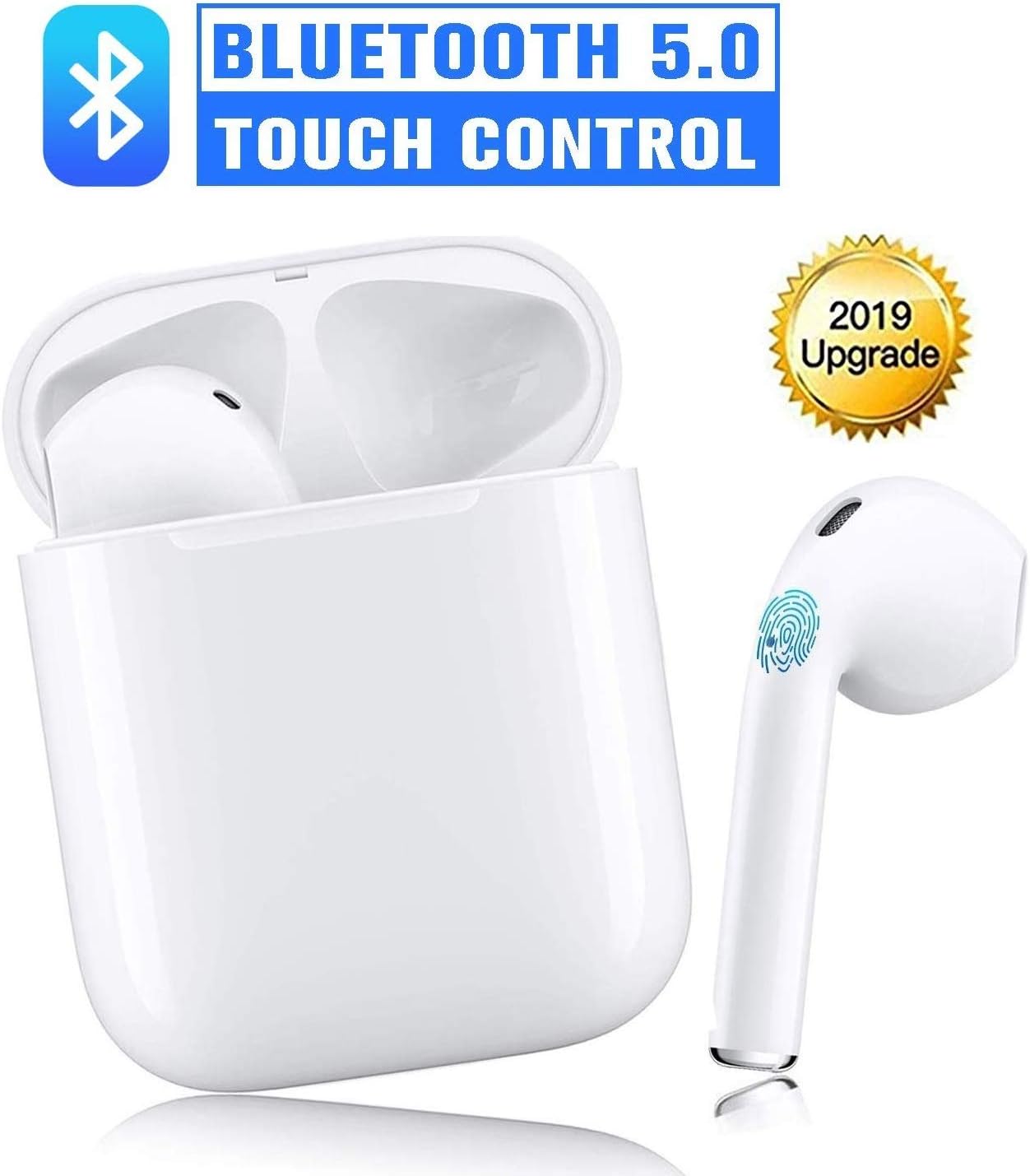 Bluetooth 5.0 Wireless Earbuds with【24Hrs Charging Case】 Waterproof TWS Stereo Headphones in-Ear Built-in Mic Headset Premium Sound with Deep Bass for Sport Earphones Apple Airpods Bluetooth Headsets