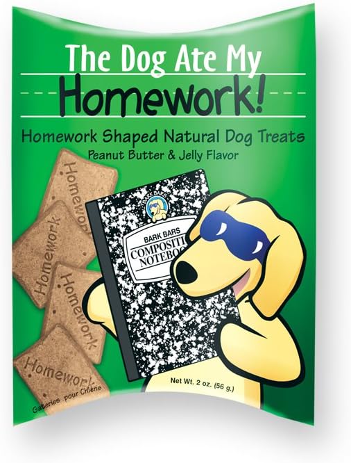 Bark Bars Dog Ate Homework Bars Pillow Pack Peanut Butter/Jelly Pet Treat, 2-Ounce