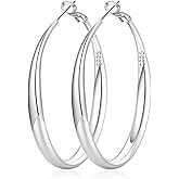 PABBEU S925 SterlingSilver Hoop Earrings Hypoallergenic Silver Hoop Earrings for Women Lightweight Large Sterling Silver Hoops Earring 30/50/70mm