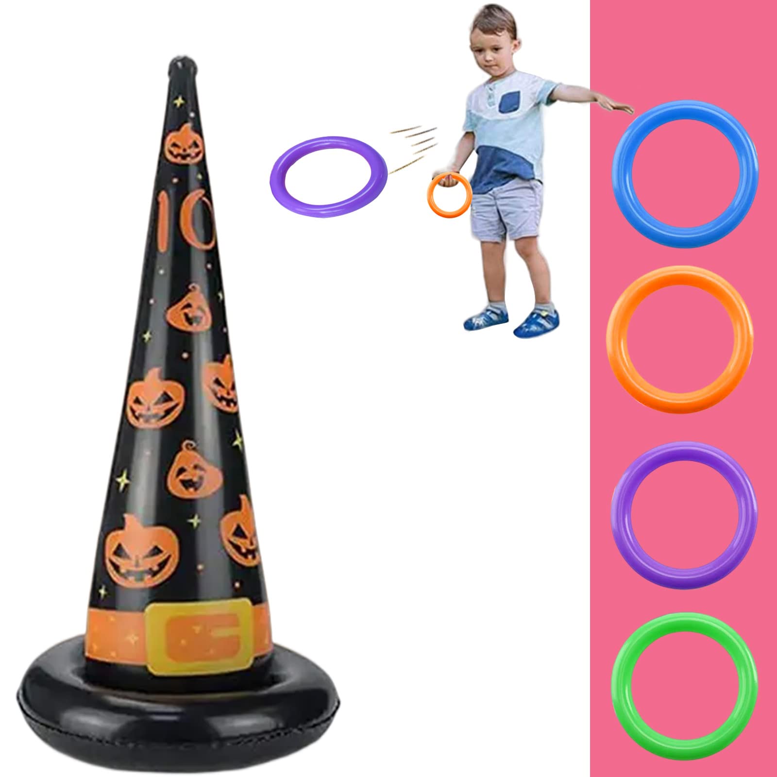 Halloween Party Ring Toss Game for Kids Adults,Inflatable Halloween Spider Ring Toss Game with 4 Rings,Fun Halloween Games for Families School Office Indoor Outdoor Game,Halloween Kids