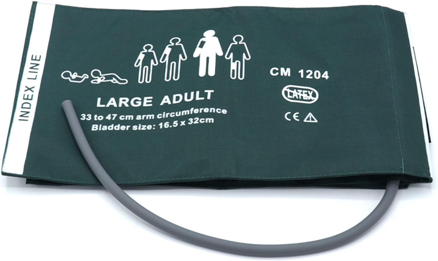 Universal NIBP Cuff for LargeAdult, 33-47 cm Single Tube Reusable Nylon Dark Green Replacement Blood Pressure Cuff, No Connector