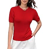 DAIMIDY Women's Short Sleeve Crew Neck Sweaters Lightweight Summer Sweater Casual Knit Pullover Tops