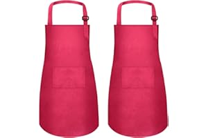 MEOGETY 2Pcs Kids Aprons Children Artists Aprons with Pockets Adjustable Chef Aprons for Cooking Kitchen Backing Painting
