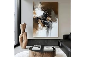 Modern Abstract Canvas Wall Art, Earth Tone Brown and Black Painting, Large Vertical Wall Art for Living Room, Aesthetic Pict