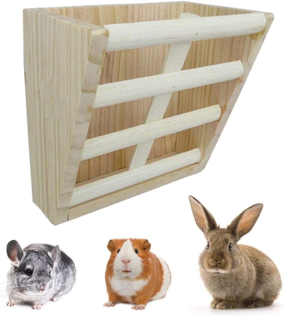 Rabbit Hay Feeder Rack Wooden Wall-mountable Hay Manger for Small Pets Bunny Chinchilla Guinea Pigs