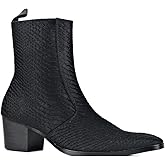 OSSTONE Men Chelsea Ankle Boots Leather Crocodile Print Pony Hair Chukka Boots with Side Zipper Heel Dress Boots JY021-A