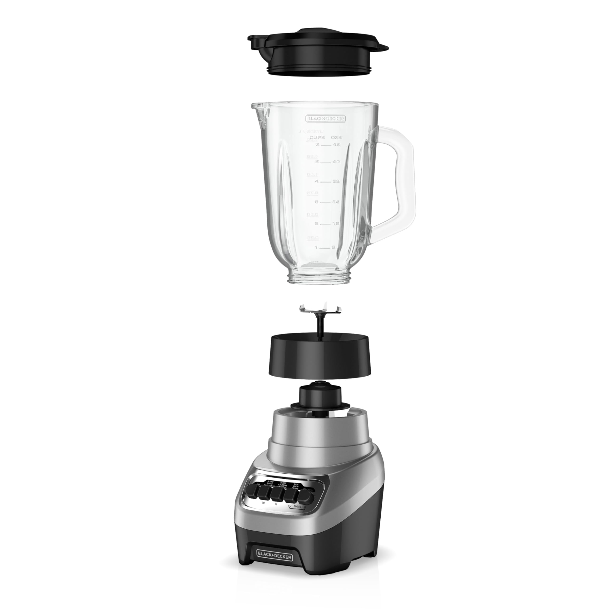 BLACK+DECKER PowerCrush Multi-Function Blender with 6-Cup Glass Jar, 4 Speed Settings, Silver