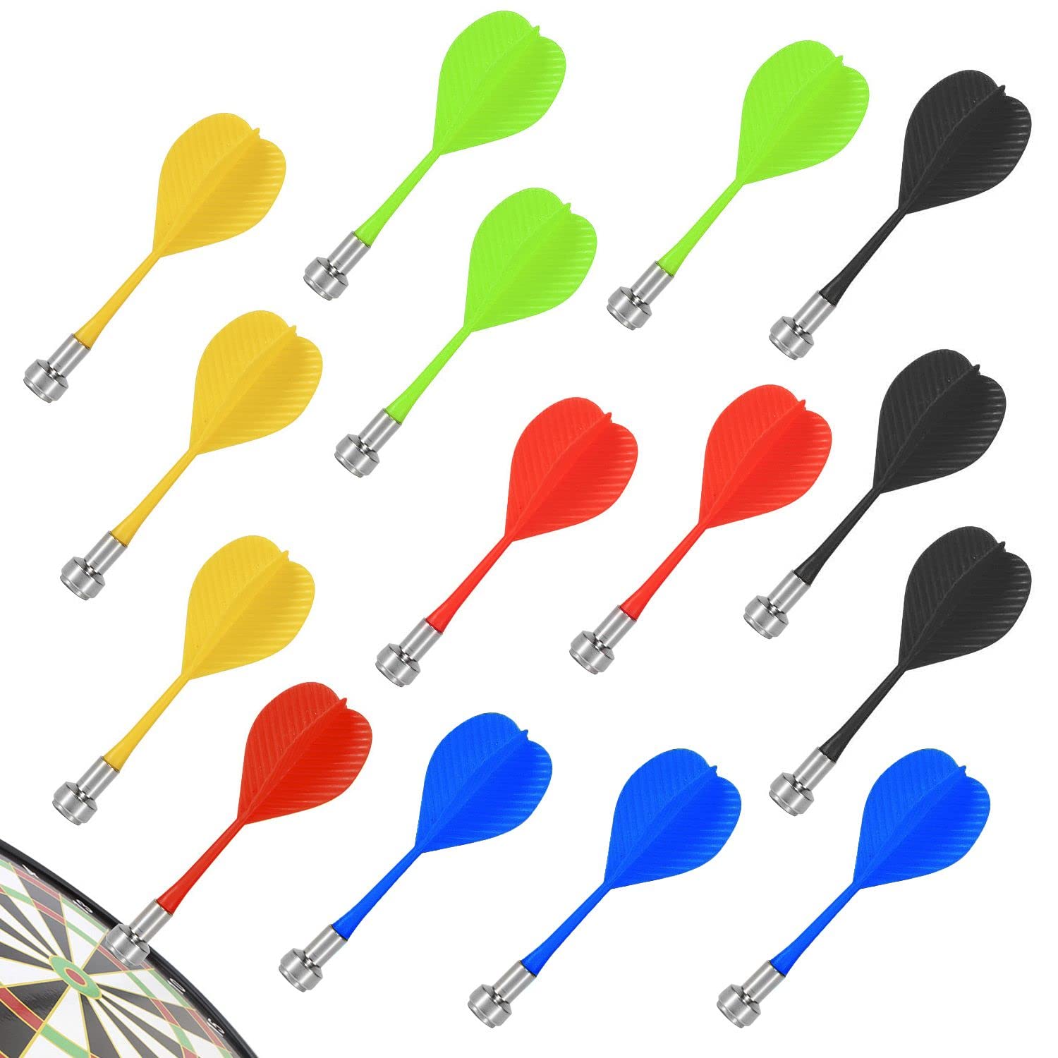 ZWZNBL 15 Pack Magnetic Darts Replacement for Indoor Dartboard, 5 Mixed Colors (Green, Red, Yellow, Blue, Black)