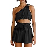 Imily Bela Womens 2 Piece Outfits Linen Matching Sets Two Piece Crop Tops and Paper Bag Waist Shorts Sets 2025 Summer Outfits