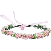 Onwon Multicolor Rose Flower Wreath Headband Floral Crown Garland Halo Hair Band for Wedding Festivals Photography Travel Performance Hair Accessories (Peachy Pink)