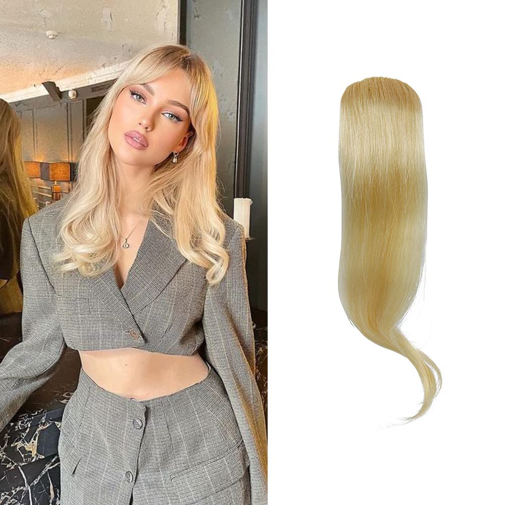 2PCS Wave Side Bang Real Human Hair Clip in Bangs Curly Fringe Hair Extensions(Blond) โ image 1