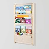 YEXEXINM Wood 4-Tier Wall Mounted Kids Bookshelf, Wall Mounted Montessori Kids Bookshelf, 4 Tier Book Display,Floating Book Shelf for Kid Rooms,Book Shelf Organizer for Toys and Books