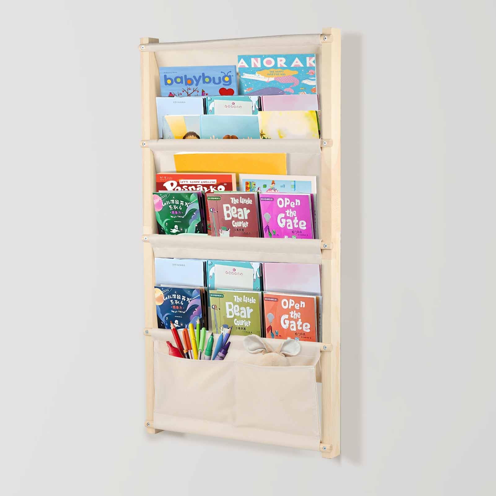 Photo 1 of YEXEXINM Decorative 4-Tier Wall Mounted Kids Bookshelf,Wood Wall Mounted Montessori Kids Bookshelf, 4 Tier Book Display,Floating Book Shelf for Kids Rooms,Book Shelf Organizer for Toys and Books