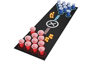 Yeuligo 71 × 23in Beer Pong Table Mat, Beer Pong Set for Drinking Games, 14 × Beer Pong Balls, 24 × Reusable Plastic Beer Pong Cups, Party Festivals Fun Drink Games for Adults.