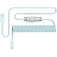 PWNAGE Ultra Custom Coiled Aviator USB C Cable for Gaming Keyboard, Double-Sleeved Mechanical Keyboard Cable with Detachable Metal Aviator, 1.8M USB-A to USB-C, Mint Color (Mint)