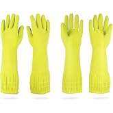 Mamison Rubber Dishwashing Gloves, Non-Slip Kitchen, Green Medium, 2 Pairs | Korean natural latex, long cuff, thick and durable, textured non-slip grip, for dishwashing and kitchen cleaning