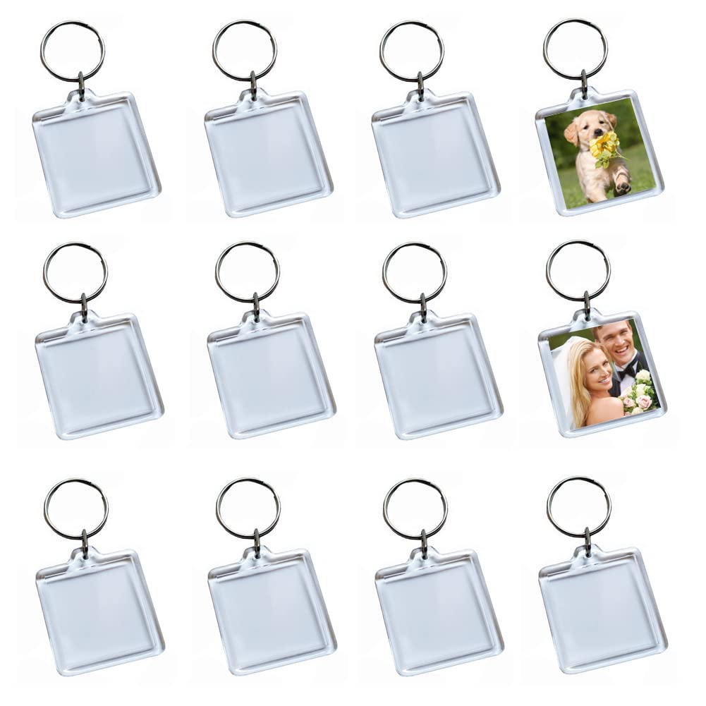 UPSTORE 25Pcs Clear Acrylic Photo Keychains Blank Square Shape Picture Frame Keychain Keyring Insert Personalized Keychain Snap in Insert Key Chain Keyrings Key Holder Great for DIY Gift